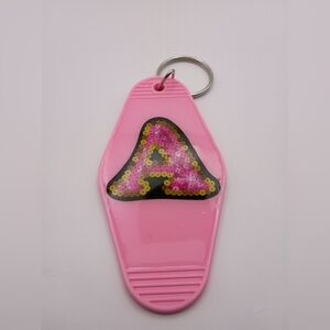 Motel Keychain Custom Retro Styled Pink Letter A Keyring Personalized Gift